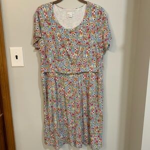 J. Jill Medium Petite Blue Floral Spring Garden Midi Dress Knit